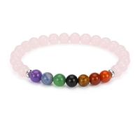 Felicidade Bracelet 7 Chakras en Quartz Rose - Pierres Fines Naturelles 8MM - Bijou Énergétique & Coloré - Harmonie, Bien-Être & Équilibre - Bracelet Femme & Homme - Idée Cadeau Lithothérapie
