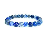 Felicidade Bracelet en Agate Bleue Foncée Naturelle - Perles Authentiques 8MM - Bijou Élégant & Intemporel - Harmonie & Énergie Positive - Bracelet Unisexe Femme & Homme - Idée Cadeau Minéral Unique