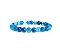Felicidade Bracelet en Agate Bleue Pierre Naturelle Perles de taille 8mm - Bracelet Unisexe Bijoux Minéraux Cadeau Femme et Homme Cadeau Anniversaire Élégant et Intemporel