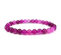 Felicidade Bracelet en Agate Fuchsia Pierre Naturelle Perles de taille 6mm - Bijou Unisexe Élégant Cadeau Femme et Jeune Fille Cadeau Anniversaire Noel Original et Coloré