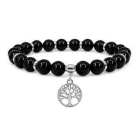 Felicidade Bracelet en Obsidienne Noire Naturelle avec Charm Arbre de Vie - Véritables Perles 8MM - Bijou Protecteur & Énergétique - Accessoire Élégant unisexe - Ancrage, Protection & Idée Bien-Être
