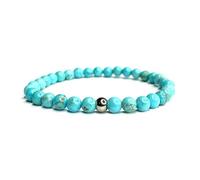 Felicidade Bracelet en Turquoise pierres naturelles de 6mm et perle inox - Bracelet unisex femme homme ado cadeau original cadeau noel cadeau anniversaire lithothérapie (Moderne, Taille unique)