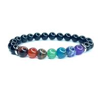 Felicidade Bracelet Homme en Obsidienne Naturelle/Pierres des 7 Chakras - Perles Authentiques 8MM - Bijou Protecteur & Énergétique - Équilibre, Harmonie, Force & Énergie Positive - Cadeau Symbolique