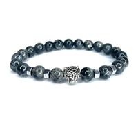 Felicidade Bracelet Panthère en Larvikite - Pierre Naturelle Authentique 8MM - Bijou Unisexe Élégant & Protecteur - Force, Mystère & Énergie - Bracelet Homme & Femme - Idée Cadeau Unique