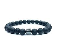 Felicidade Bracelet pour Homme en Pierre de Lave & Hématite Naturelles - Force, Équilibre & Énergie - Bijou Énergétique en Lithothérapie - Protection, Méditation & Cadeau Bien-Être