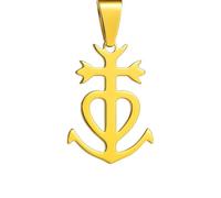 Felicidade Pendentif Croix de Camargue en Acier Inoxydable - Foi, Charité & Espérance - Symbole Spirituel et Traditionnel - Bijou Unisexe Élégant - Argenté ou Doré (Doré)