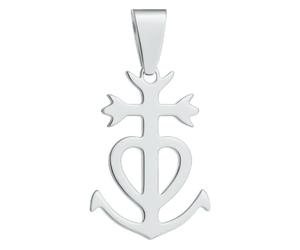 Felicidade Pendentif Croix de Camargue en Acier Inoxydable - Foi, Charité & Espérance - Symbole Spirituel et Traditionnel - Bijou Unisexe Élégant - Argenté ou Doré