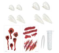 Felicify Dent Vampire, 4 Paires Dents de Vampire Kit, Canine de Vampire, Ausse Dent Vampires, Fausse Dent Vampires avec 1 Tube de Colle pour Dents, Cosplay de Fête d'halloween Décoration