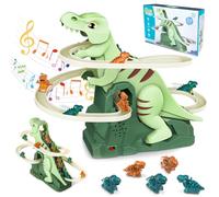 Felicify Jouet dinosaure pour enfants, monte-escaliers et montagnes russes, jouet avec lumière et musique, toboggan d'escalade dinosaure avec 5 dinosaures, cadeau pour enfants, garçons et filles