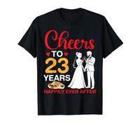 Félicitations à 23 Ans de Bonheur pour Toujours après Le 23e Anniversaire de Mariage T-Shirt Graphique avec Valeur, Homme, Noir, S