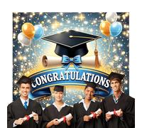 Félicitations Grad Banner - Affiche murale en tissu, tapisserie de fête de remise des diplômes | Écran photo avec détails de glouton pour la configuration de début, scène d'adieu scolaire, propo