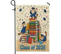 Félicitations Grad Drapeaux de jardin en toile de jute avec chats sibériens - 30,5 x 45,7 cm - Double face pour extérieur, livres de dessin animé, petits drapeaux de maison, remise de diplôme, porche