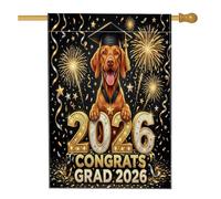Félicitations Grad Vizsla Drapeau vertical en lin pour maison et jardin 71,1 x 101,6 cm double face pour extérieur, feu d'artifice, drapeau imprimé pour la maison, l'obtention d'un diplôme