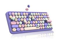 FELiCON 308i Clavier sans Fil Rétro, Bluetooth Silent Cute Computer Keyboard, Round Punk Compact 84 Touches,Texture Mate, Typewriter Design, QWERTY, Multidispositif pour PC Mac-Violet Coloré
