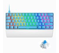 FELiCON 60% Clavier de Jeu Mécanique & Repose-Poignet, Compact Mini 62 Touches, FilaireType-C Gamer Keyboard+Ergonomic Wrist Rest, 19 RGB Rétroéclairé, QWERTY UK (Interrupteur Bleu) pour PC Mac-Bleu