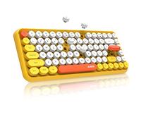 FELiCON x AJAZZ 308i Clavier sans Fil Rétro, Bluetooth Silent Cute Computer Keyboard, Keycaps Punk Ronds, Compact 84 Touches,Texture Mate, Typewriter Design, QWERTY, Multidispositif pour PC Mac-Jaune