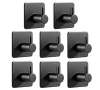 Feligio Crochet Adhésif Mural, Patere Murale Sans Perçage, Noir, 8 Pièces | Résistant , Acier Inoxydable, Accroche Torchon Cuisine et Patere Salle de Bain pour Derrière les Portes