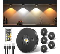 Feliigo Spot LED Rechargeable par USB à Batterie, Éclairage Sous-unité d'Armoire avec Télécommande, Vitrine Sans Fil avec Fonction de Synchronisation (Lot de 6)