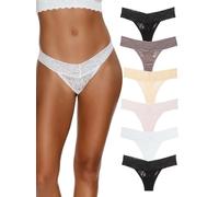 Felina | Signature Stretchy Lace Low Rise Thong 6-Pack (Neutrals, M/L)