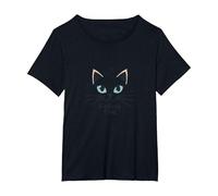 Feline Fine Cats for Girls - Cute Kitty Whiskers & Stars T-Shirt, Femme Grandes Tailles, Noir, 2X
