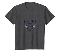 Feline Fine : Jeu de Mots Mignon pour Les Amateurs d'animaux de Compagnie T-Shirt, Enfant, Chiné Foncé, 12 Ans