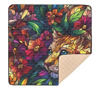 Feline Monarque Fleur Vitrail Art Mousse Souple Tapis de Jeu pour Bébé Intérieur Extérieur Résistant à l'eau Ventre Temps Activité Ventre pour Bébés Enfants Tout-petits Nourrissons 127 x 127 cm