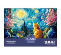 Feline Sitting on The Windowsill 1000 Pcs Carton Extra-épais Lot de Puzzles Van-Gogh Style Starry Sky Stimulant Et Éducatif Défi Unique Puzzles As Birthday Gifts 70x50cm/1000pcs