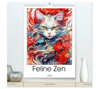 Feline Zen (High Quality Premium Wall Calendar 2026 DIN A2 portrait),CALVENDO 12 Month Wall Calendar: Immerse yourself in the serene beauty of Feline ... with delicate flowers and feline companions.
