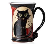 Felisteya Mug à roulettes fait à la main - Tasses artisanales en poterie avec chat noir, tasse à café en céramique de 320 ml pour femmes et hommes, tasse cadeau pour les amoureux des chats, votre