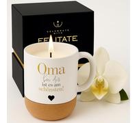 FELITATE Cadeau pour grand-mère - Bougie parfumée 2 en 1 dans tasse avec inscription « Oma bei dir ist es am schönsten » - Cadeaux pour la fête des mères, un anniversaire et Noël pour femme - Idée