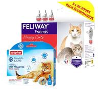 Feliway Friends Recharges pour Diffuseur 3 x 48ml + BEAPHAR 6 Pipettes - Pour Chat