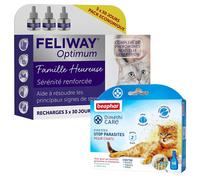 FELIWAY Optimum - Pack de 3 recharges Anti Stress Calmant - 3 X 48 ml + BEAPHAR 6 Pipettes - Pour chat