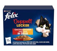 Felix Aussi Bon qu'il Semble Double Délicieux Nourriture pour Chat Humide en gelée, mélange de variétés, Lot de 6 (6 x 12 sachets de 85 g)