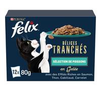 FELIX Délices Tranchés en Gelée | Chat | Sélection de Poisson| Lot de 12 x 80 g | Sachet fraicheur