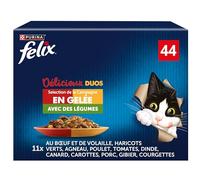 FELIX | Délicieux Duos | en Gelée | Chat Adulte | Sélection de la Campagne aux Légumes | Sachets Fraîcheurs | 44x85g