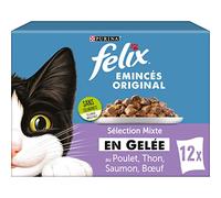 FELIX Emincés en Gelée Viandes-Poissons - 12 x 85 g - Sachets repas pour chat adulte