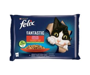 FELIX FANTASTIC Patée pour chats Rural Flaveurs in gelé (poulet aux tomates, bœuf aux carottes) 4x85g