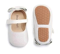 Felix & Flora Mocassins pour bébé, semelle souple, nœud papillon, chaussures de course pour bébé, chaussures de costume Mary Jane, Giltter White, 6-9 mois Large