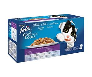Felix Ghiott - Nourriture pour Chat en Multi-Pack - Sélection Mixte bœuf/Poulet/Saumon/Thon - 44 portions de 100 g