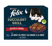12x80g Felix Succulent Grill sélection de la campagne - Pâtée pour chat