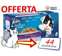 Felix Ghiott - Nourriture pour Chat en Multi-Pack - Sélection Mixte bœuf/Poulet/Saumon/Thon - 44 portions de 100 g