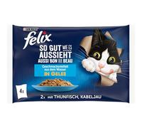 Felix Nourriture humide pour chats en gelée, avec thon et morue, lot de 12 (12 x 4 sachets de 85 g)