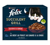Felix Grill pour chat adulte, Succulent Grill Sélection Campagne, 12 x 80 g