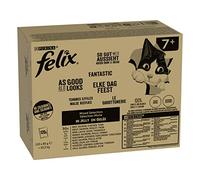 FELIX Nourriture pour Chat Senior Humide en gelée, mélange de variétés, Lot de 120 (120 x 85 g) bœuf, Saumon, Poulet, Thon