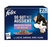 FELIX Nourriture pour Chat Senior Humide en gelée, mélange de variétés, Lot de 6 (6 x 12 sachets de 85 g)