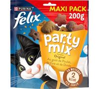 Felix Party Mix - Friandises Chat Sélection Mixte - 5 Sachets de 200 g | Friandises Chat Sélection Mixte - Récompense au Poulet, Foie et Dinde, riche en protéines et oméga 6 - Snack Chat Adulte