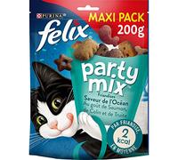 Felix | Party Mix | Friandises pour Chat Adulte | Riches en protéines, vitamines, acides Gras et oméga 6 | Saveur de l'Océan au goût irrésistible : Saumon, Colin, Truite | Sac | Lot de 5 x 200g