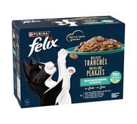 Felix - Pâtée en Gelée Savoureuse pour Chat Adulte, Saumon et Thon, Tranches Délicates (12x80g) - Lot de 3 - Vendu par Lot