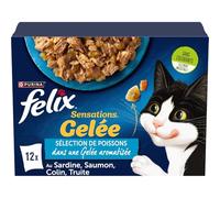 FELIX - Pâtée Gourmande en Gelée aux Poissons Frais, Saveurs Sardine et Saumon pour Chat Adulte (12 x 85g) - Le Lot De 3