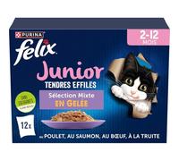 Felix - Pâtée Junior en Gelée, Texture Fondante aux Saveurs Poulet, Saumon, Bœuf, Truite (12x85g) - Lot de 3 - Vendu par Lot